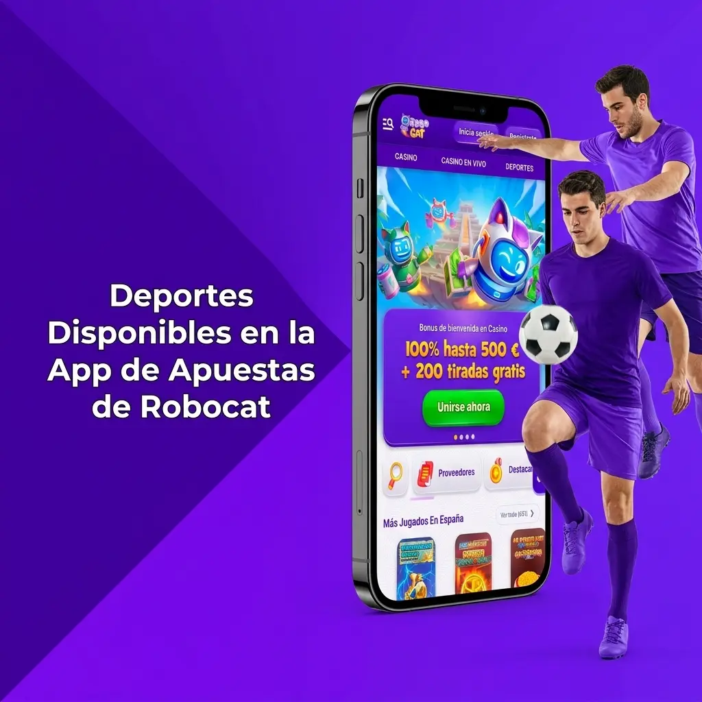 Deportes disponibles en Robocat: fútbol, baloncesto, tenis, eSports y más con apuestas LIVE y LINE desde la app.