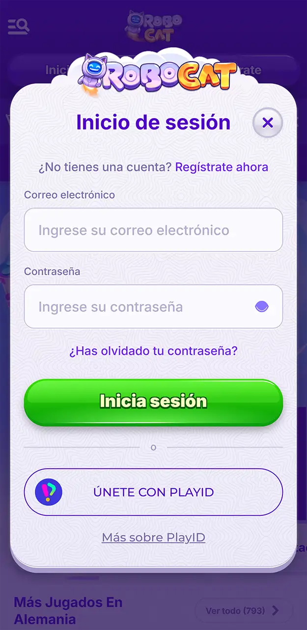 Introduzca sus credenciales privadas e inicia sesión en tu cuenta de Robocat.