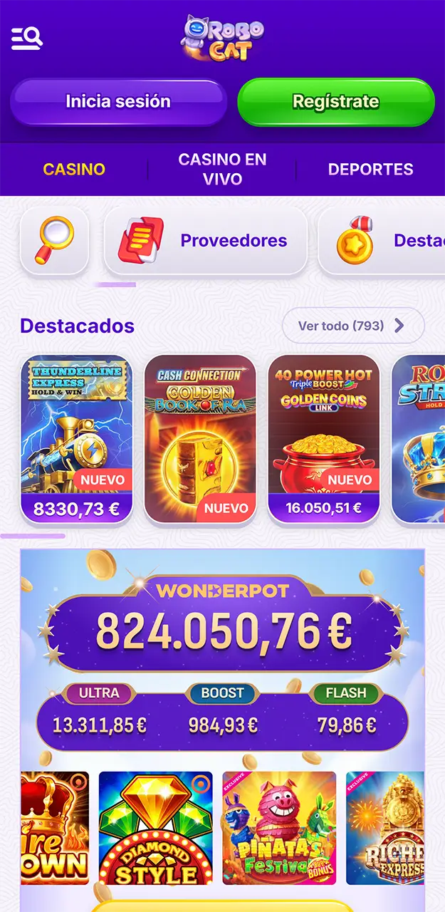 Busca los juegos de casino más populares en la aplicación Robocat.