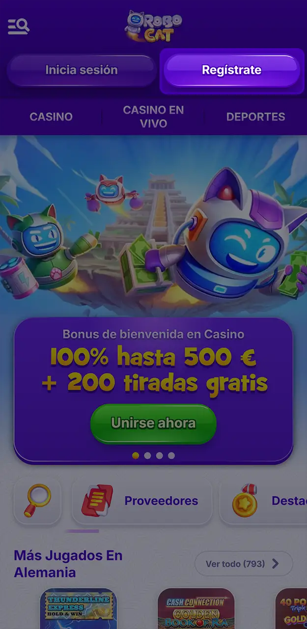 Regístrate y consigue un bono en Robocat.